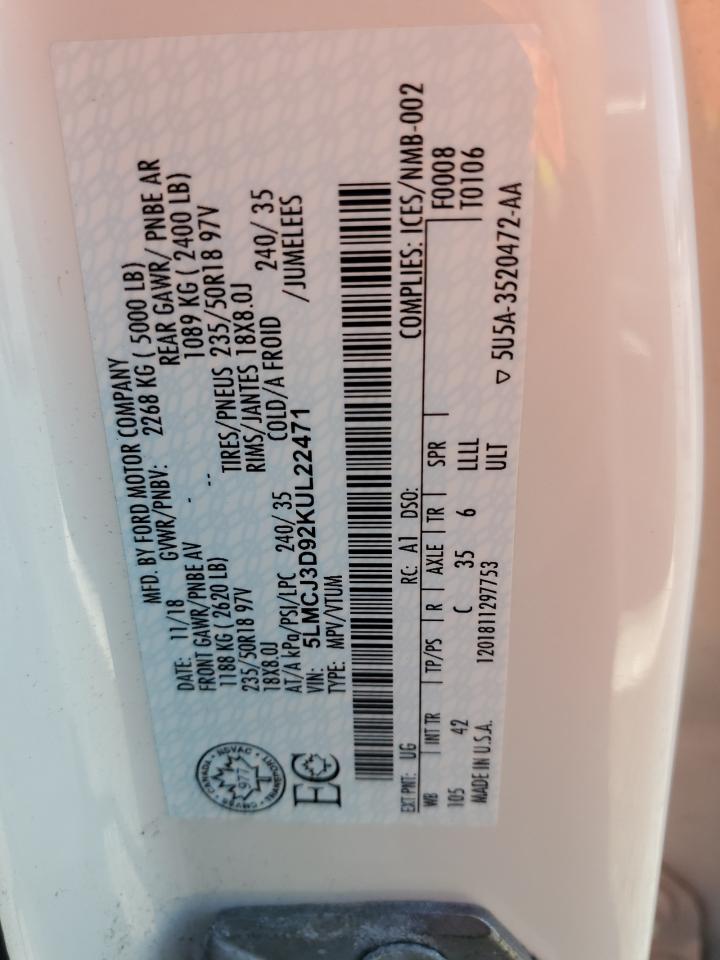 2019 Lincoln Mkc Reserve VIN: 5LMCJ3D92KUL22471 Lot: 71200685