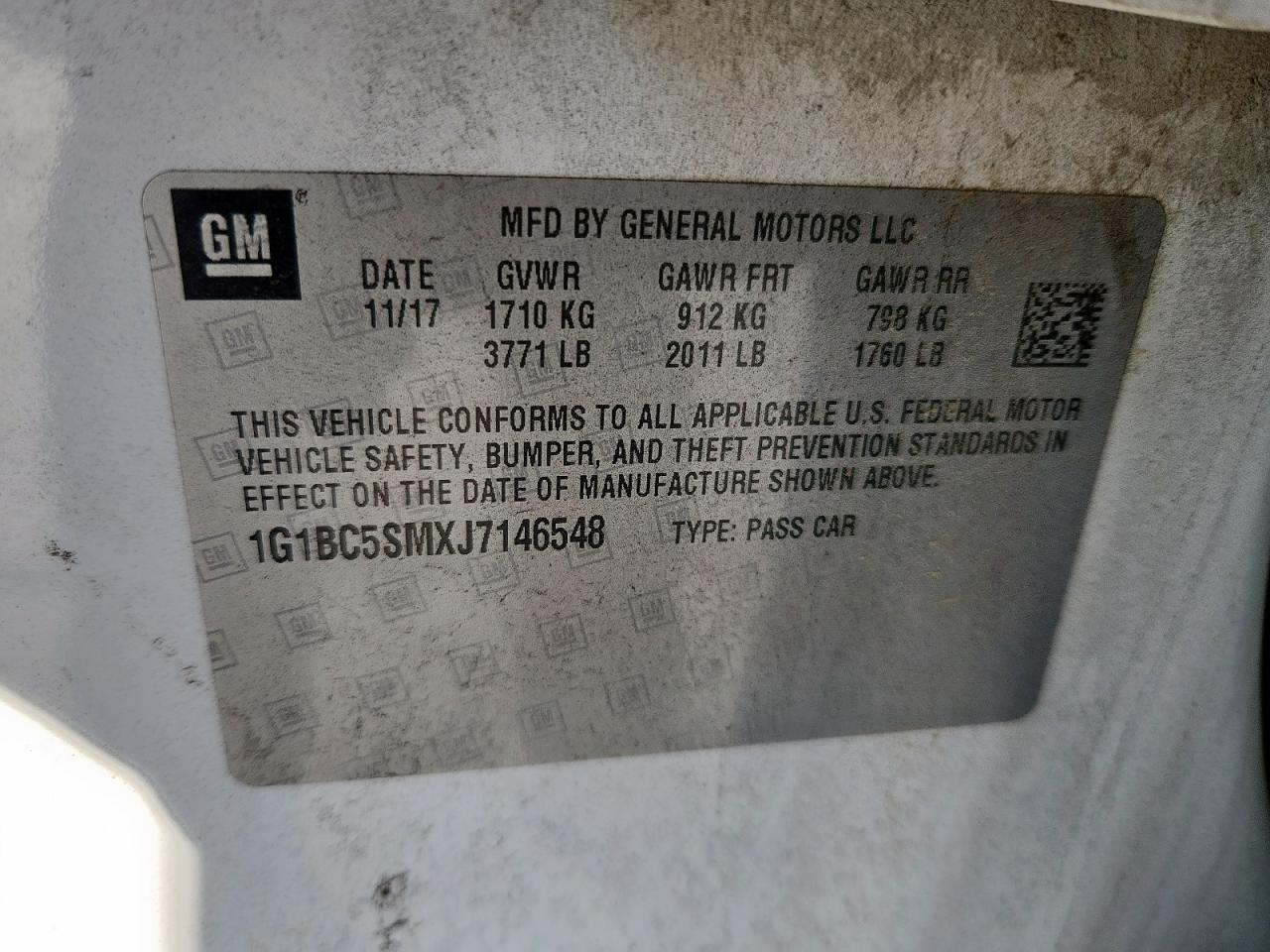 2018 Chevrolet Cruze Ls VIN: 1G1BC5SMXJ7146548 Lot: 84005875