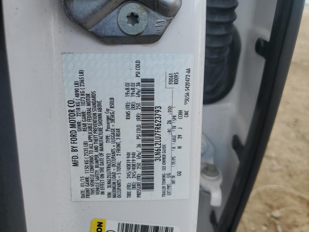 2015 Lincoln Mkz Hybrid VIN: 3LN6L2LU7FR623793 Lot: 81714735