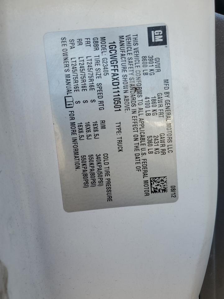 2013 Chevrolet Express G2500 VIN: 1GCWGFFAXD1110501 Lot: 84205045