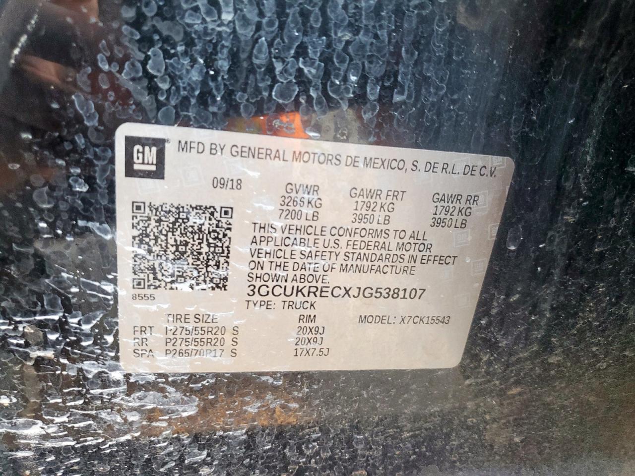 2018 Chevrolet Silverado K1500 Lt VIN: 3GCUKRECXJG538107 Lot: 80780255