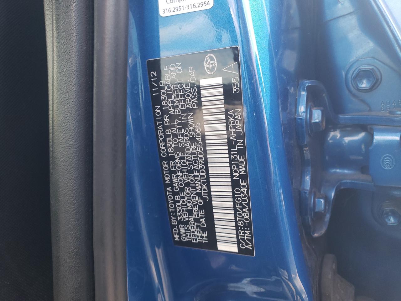 2013 Toyota Yaris VIN: JTDKTUD39DD554065 Lot: 81825215