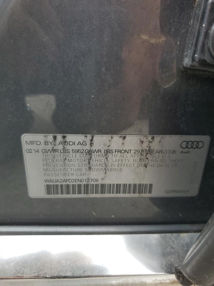 2014 Audi A8 Quattro VIN: WAUA2AFD2EN012706 Lot: 71135065
