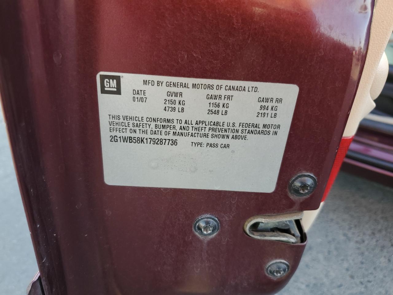 2007 Chevrolet Impala Ls VIN: 2G1WB58K179287736 Lot: 80308575