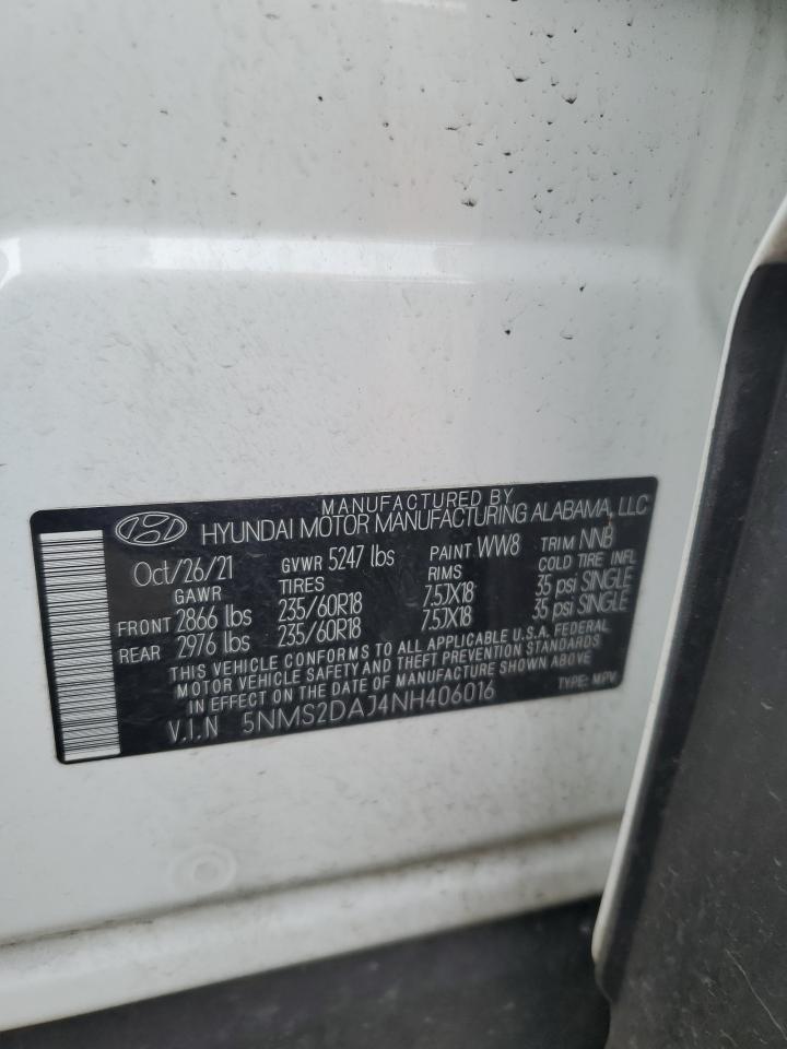 2022 Hyundai Santa Fe Sel VIN: 5NMS2DAJ4NH406016 Lot: 80734075