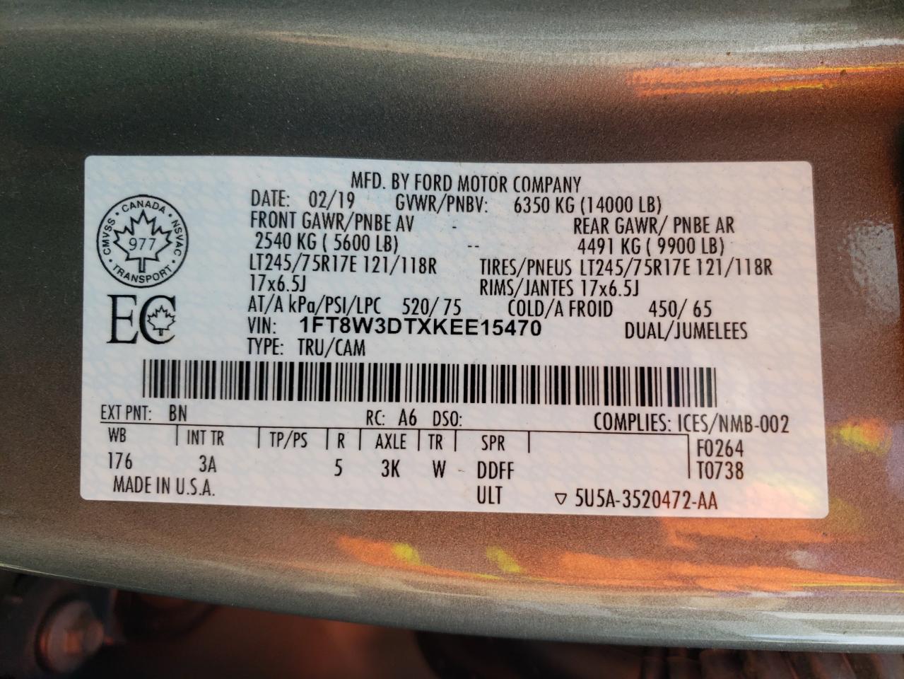 2019 Ford F350 Super Duty VIN: 1FT8W3DTXKEE15470 Lot: 80828995