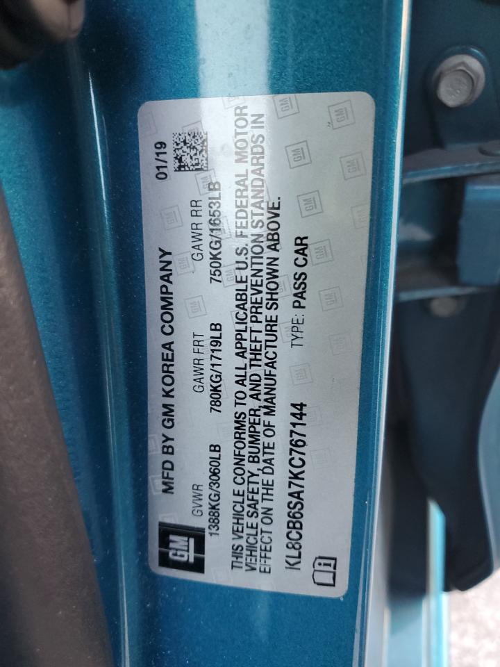 2019 Chevrolet Spark Ls VIN: KL8CB6SA7KC767144 Lot: 81771595