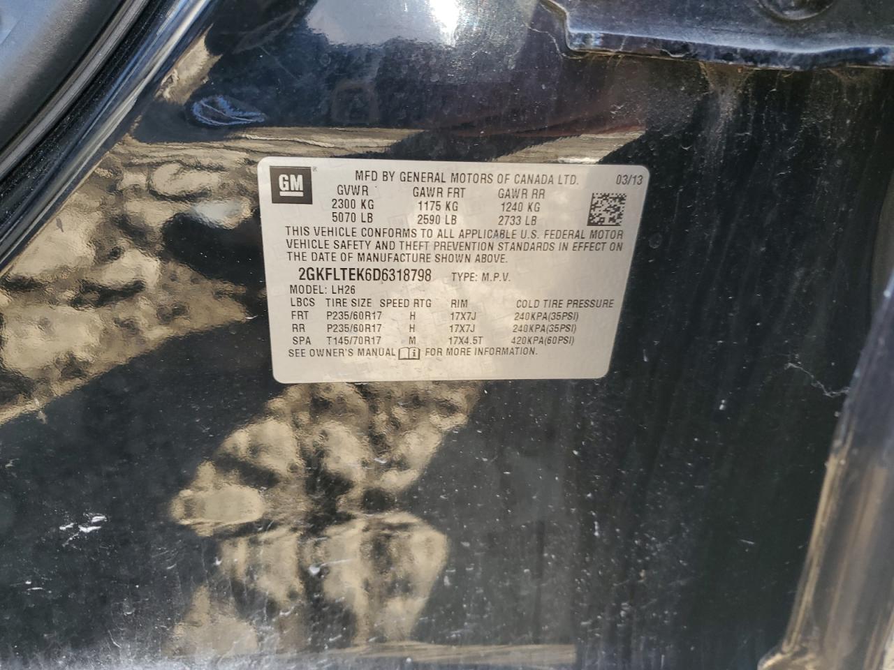 2013 GMC Terrain Sle VIN: 2GKFLTEK6D6318798 Lot: 84566455