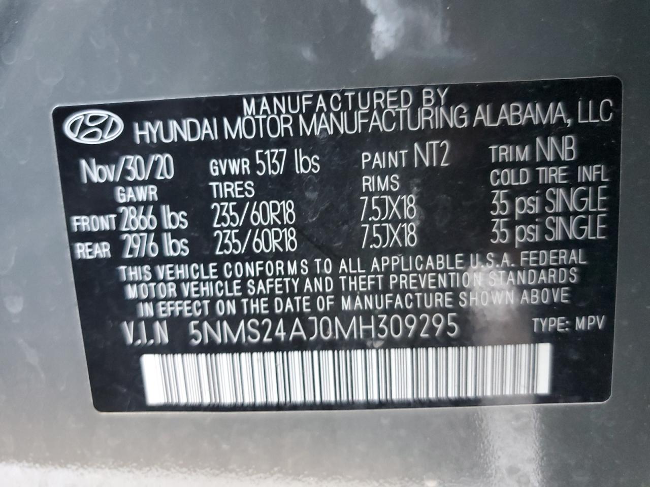 2021 Hyundai Santa Fe Sel VIN: 5NMS24AJ0MH309295 Lot: 81907615