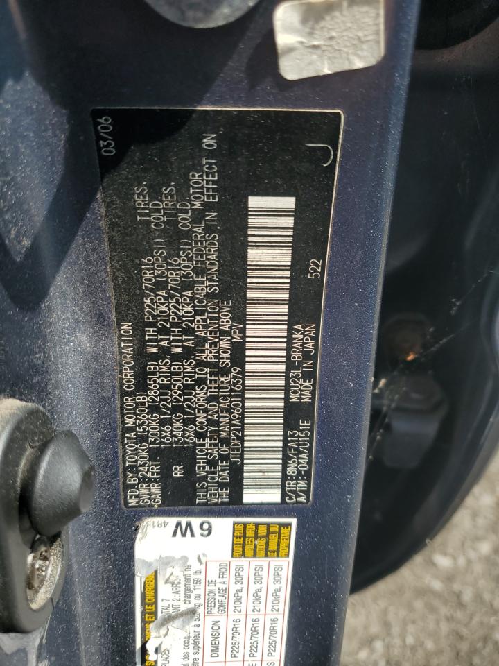 2006 Toyota Highlander Limited VIN: JTEDP21A960116379 Lot: 80030075