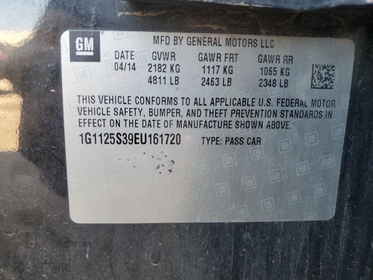 2014 Chevrolet Impala Lt VIN: 1G1125S39EU161720 Lot: 70848865