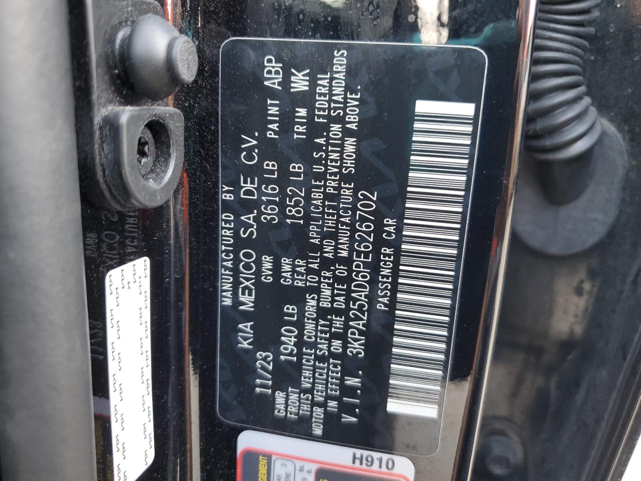 2023 Kia Rio S VIN: 3KPA25AD6PE626702 Lot: 81423065