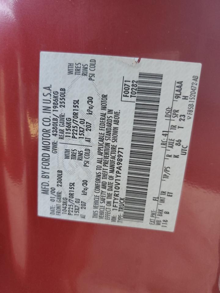 2000 Ford Ranger VIN: 1FTYR10V1YPA98971 Lot: 83967445