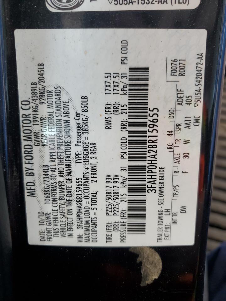 2011 Ford Fusion Se VIN: 3FAHP0HA2BR159655 Lot: 80225855