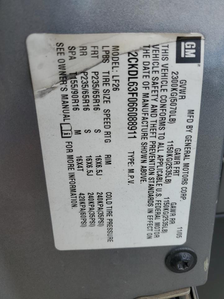 2006 Pontiac Torrent VIN: 2CKDL63F066088911 Lot: 80751495