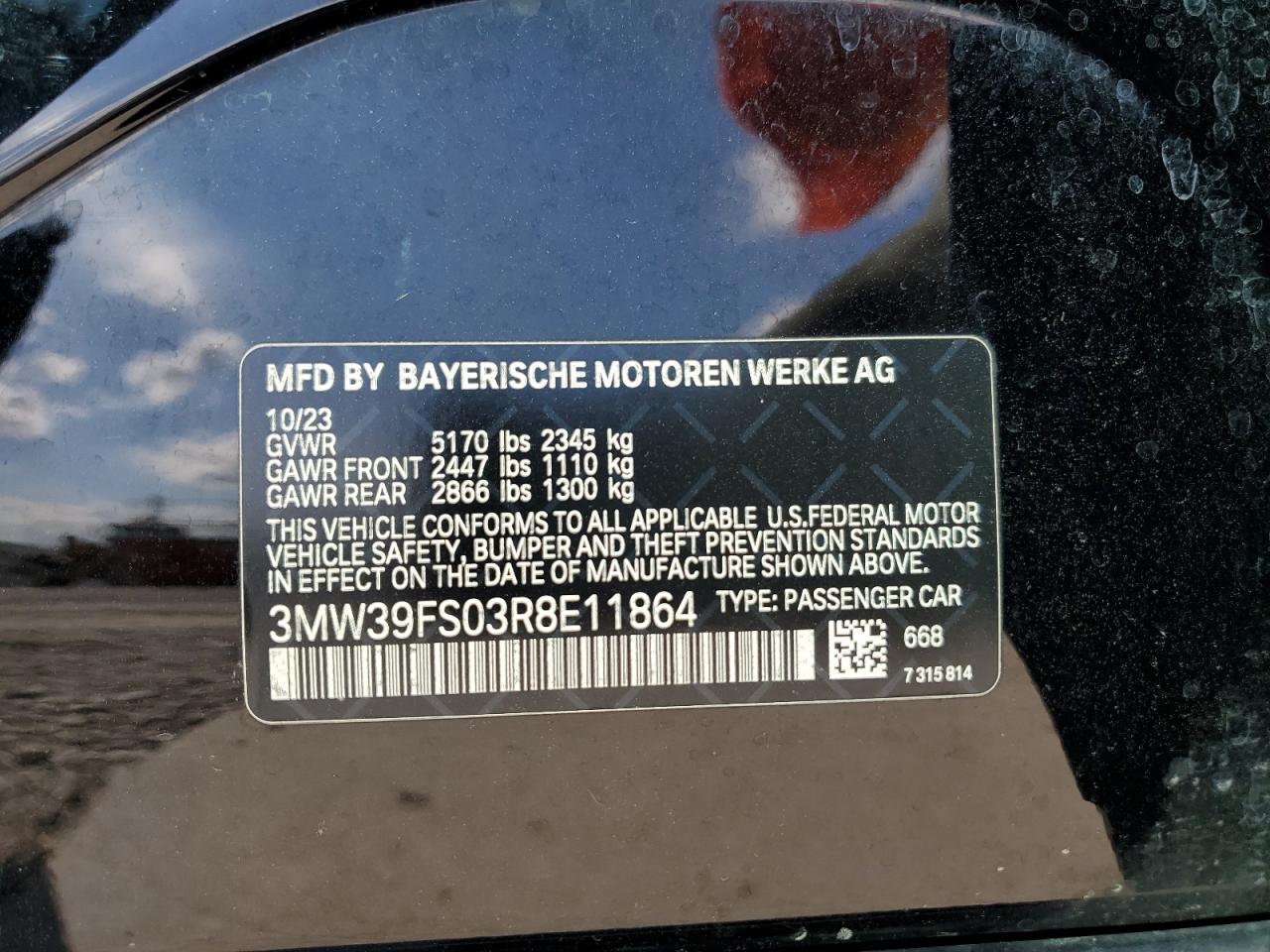 2024 BMW 330Xe VIN: 3MW39FS03R8E11864 Lot: 81729605