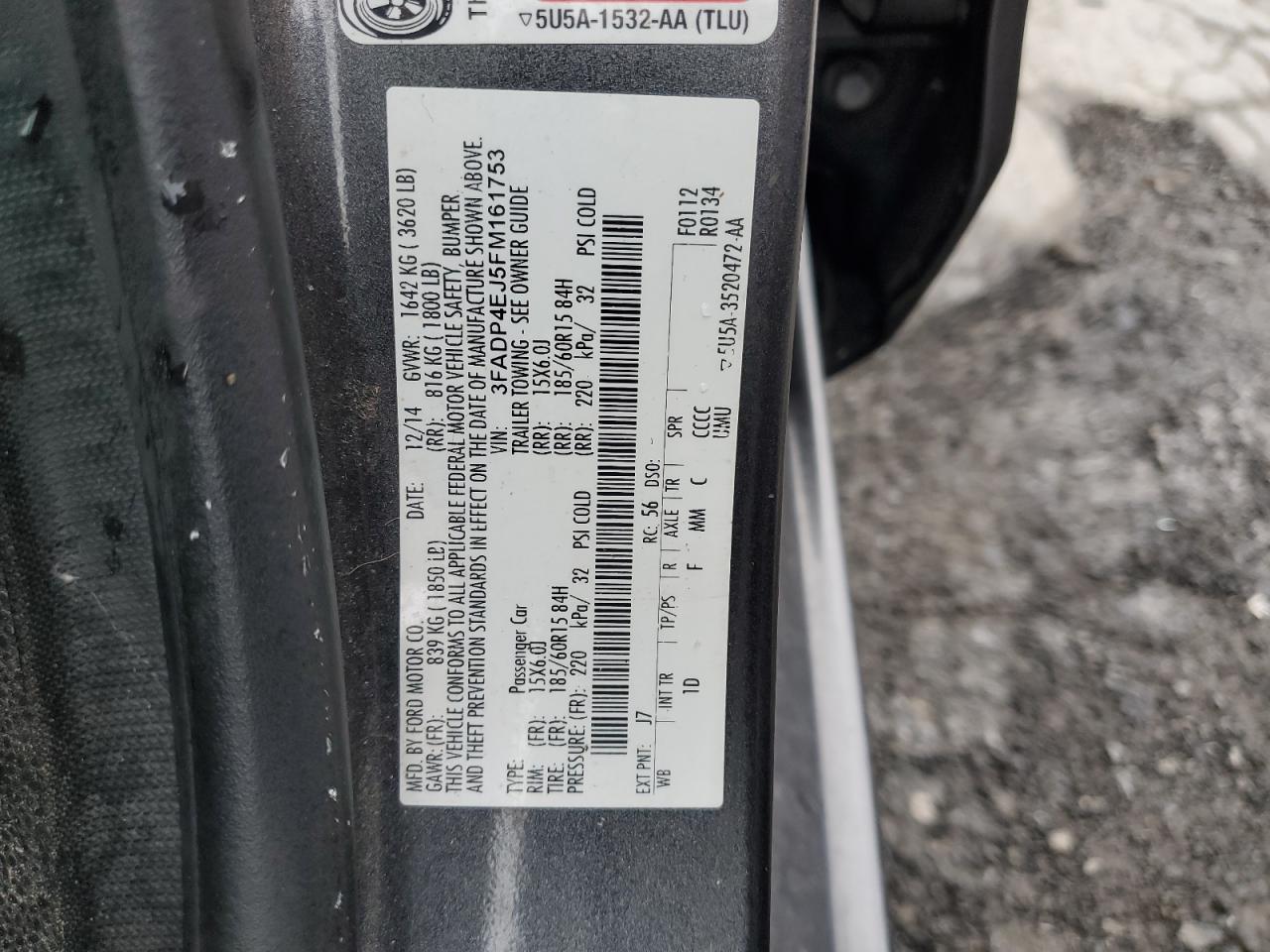 2015 Ford Fiesta Se VIN: 3FADP4EJ5FM161753 Lot: 84364985