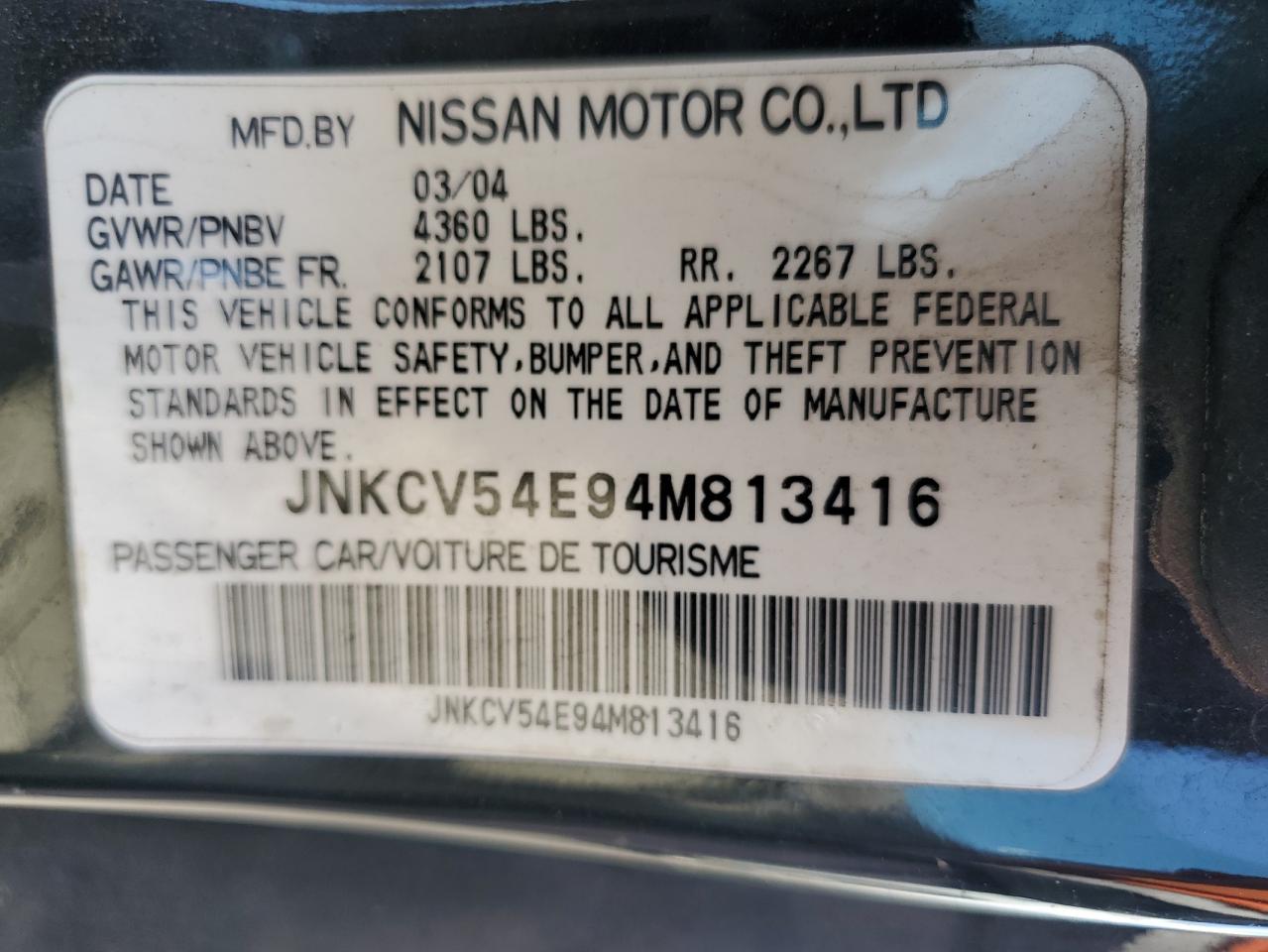 2004 Infiniti G35 VIN: JNKCV54E94M813416 Lot: 80175395