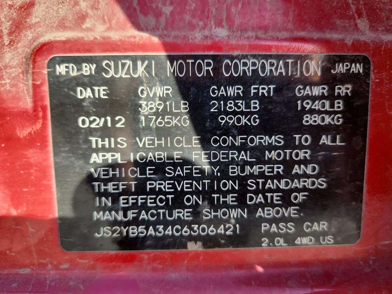 2012 Suzuki Sx4 VIN: JS2YB5A34C6306421 Lot: 84205975