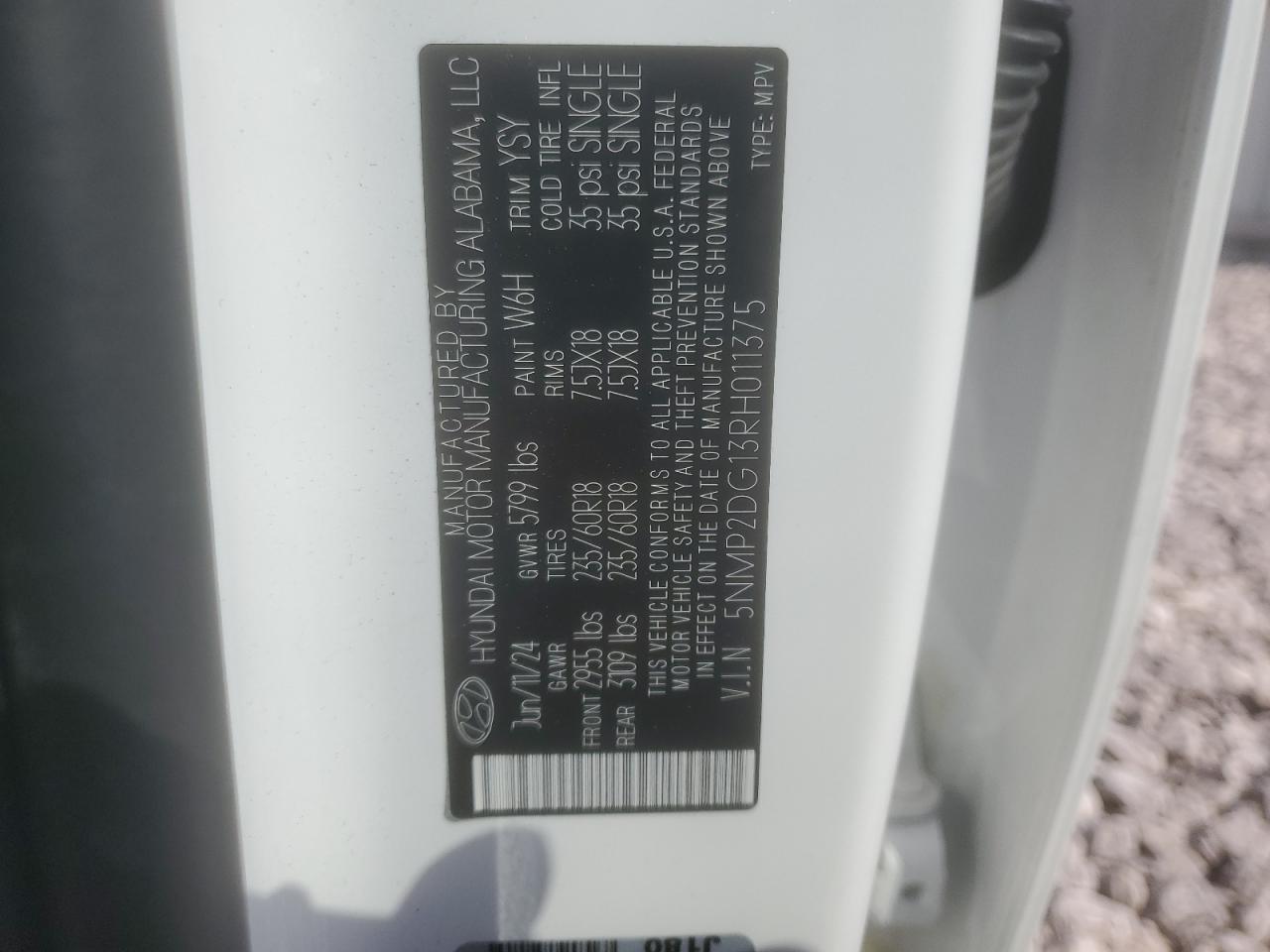 2024 Hyundai Santa Fe Sel VIN: 5NMP2DG13RH011375 Lot: 81642725