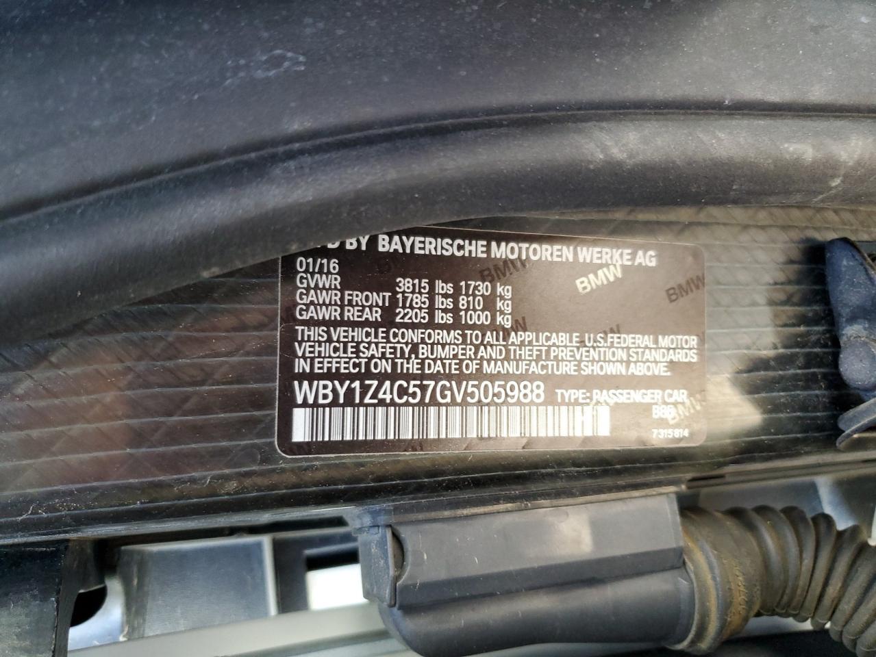 2016 BMW I3 Rex VIN: WBY1Z4C57GV505988 Lot: 71876985