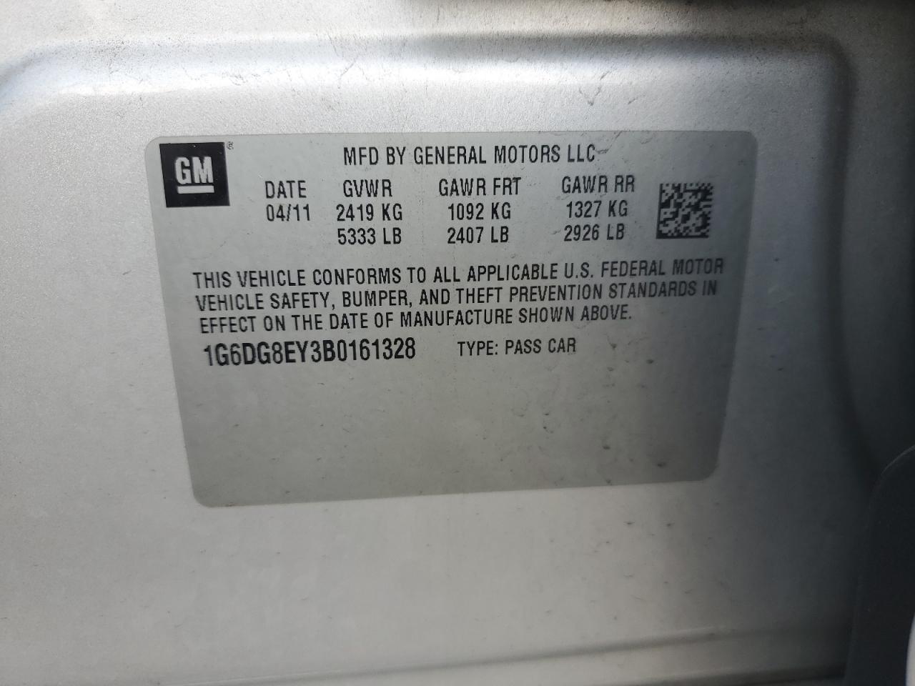 2011 Cadillac Cts Luxury Collection VIN: 1G6DG8EY3B0161328 Lot: 81774065