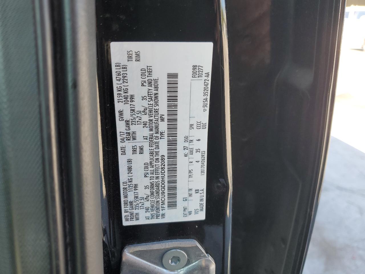 2017 Ford Escape Se VIN: 1FMCU9GD0HUD82089 Lot: 81366465