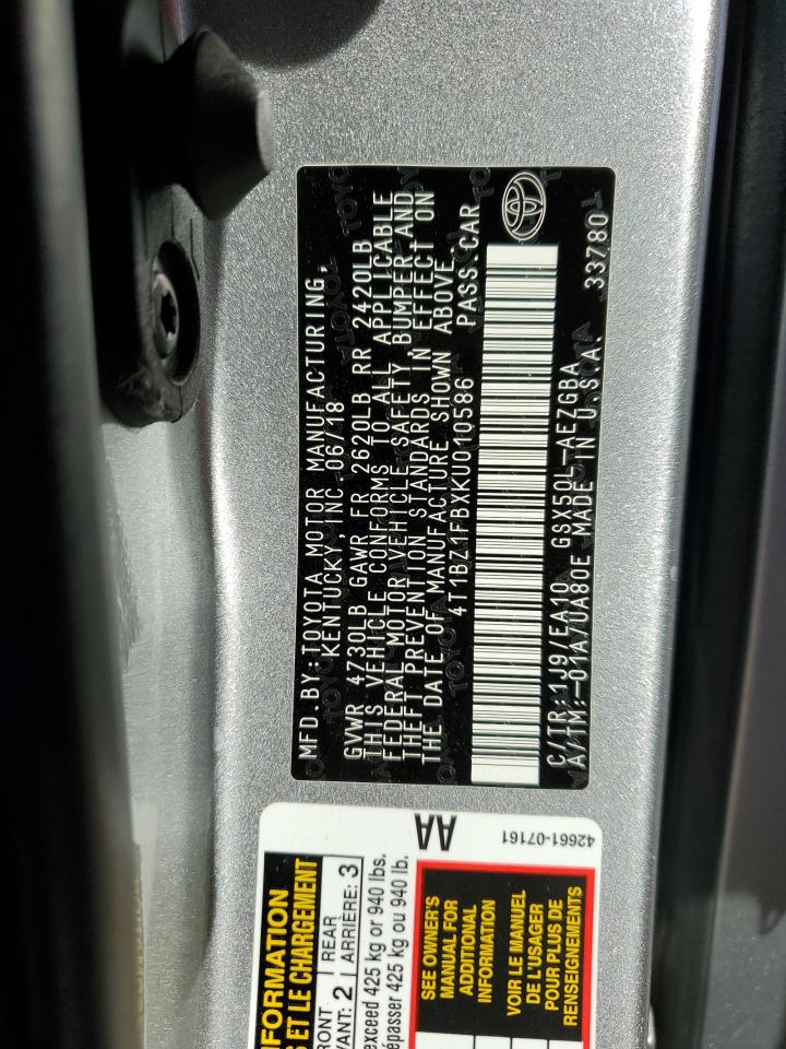 2019 Toyota Avalon Xle VIN: 4T1BZ1FBXKU010586 Lot: 81901605