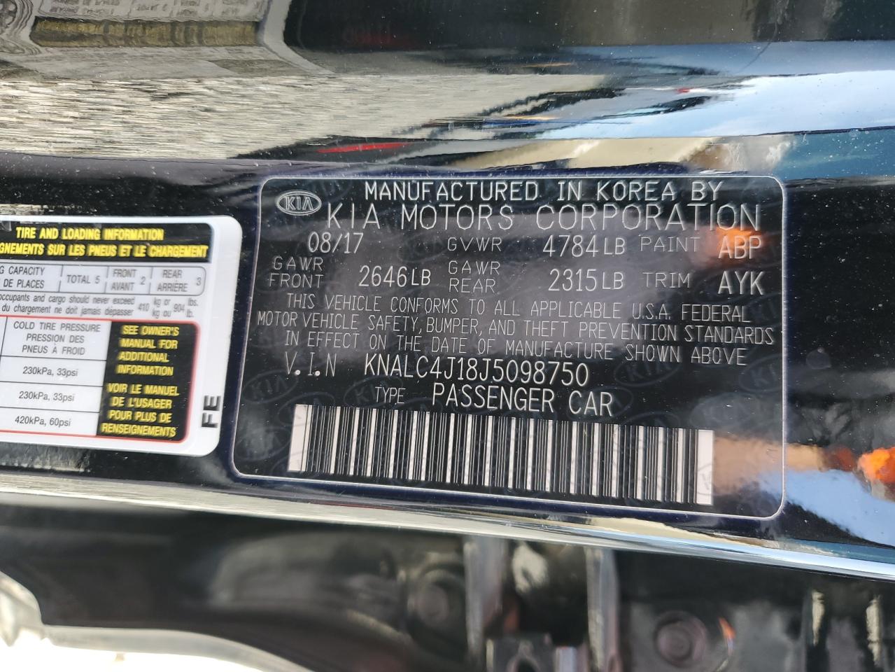 2018 Kia Cadenza Luxury VIN: KNALC4J18J5098750 Lot: 71247965