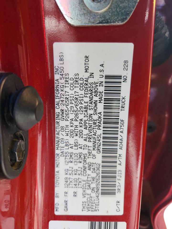 2009 Toyota Tacoma Double Cab VIN: 5TELU42N89Z626362 Lot: 72072075