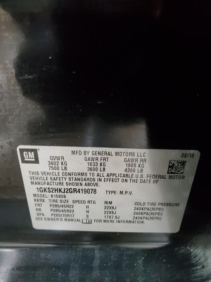 2016 GMC Yukon Xl Denali VIN: 1GKS2HKJ2GR419078 Lot: 81089095
