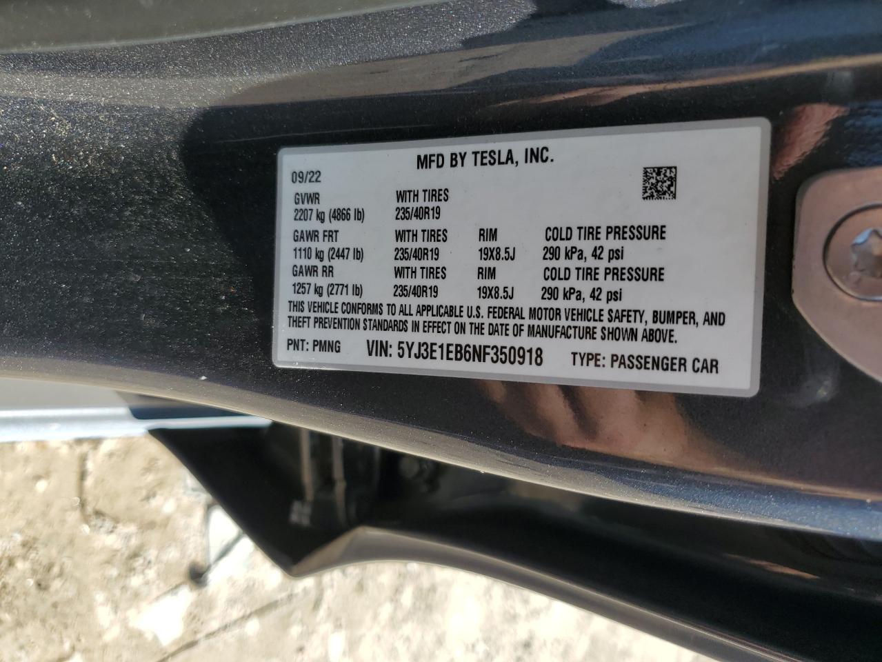 2022 Tesla Model 3 VIN: 5YJ3E1EB6NF350918 Lot: 81368335