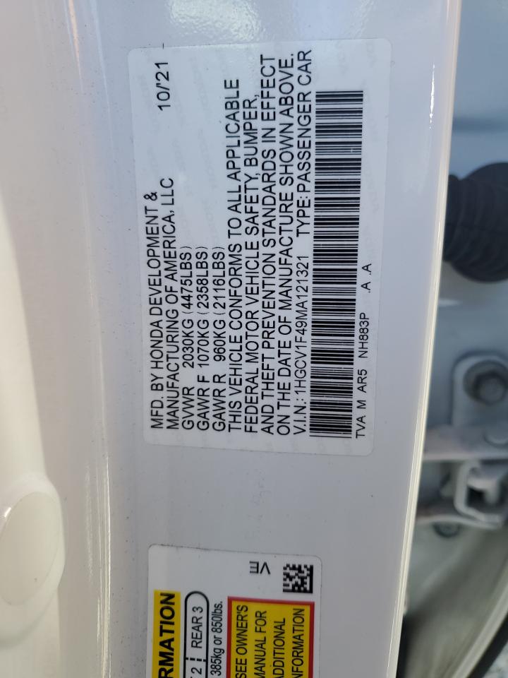 2021 Honda Accord Sport Se VIN: 1HGCV1F49MA121321 Lot: 82070055