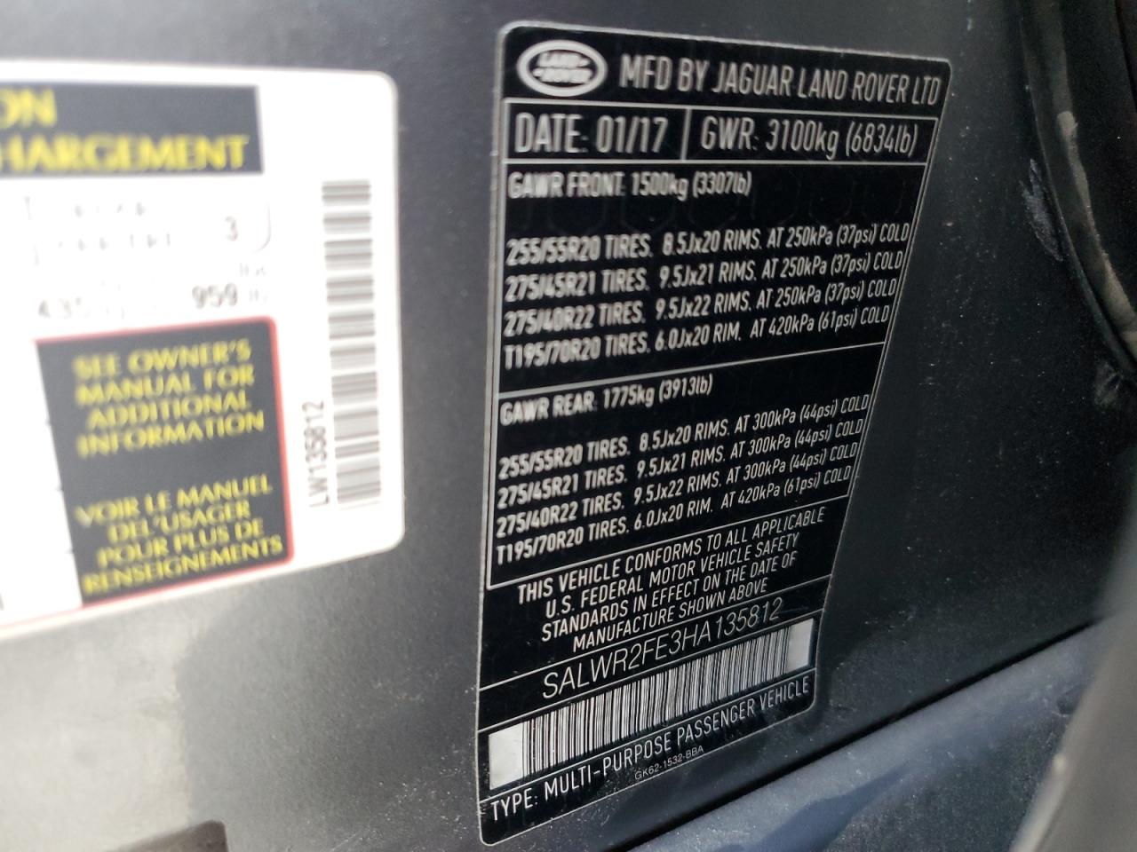 2017 Land Rover Range Rover Sport Sc VIN: SALWR2FE3HA135812 Lot: 80604825