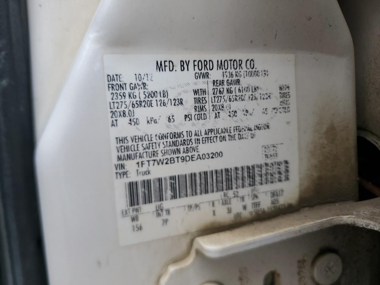 2013 Ford F250 Super Duty VIN: 1FT7W2BT9DEA03200 Lot: 80332825