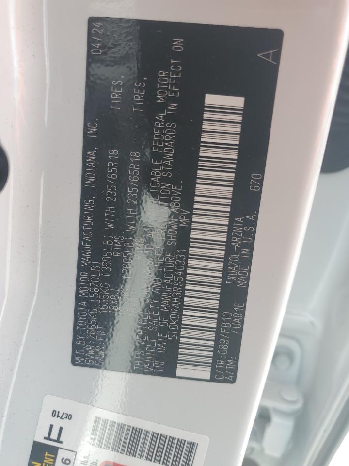 2024 Toyota Highlander Le VIN: 5TDKDRAH3RS540331 Lot: 83783315