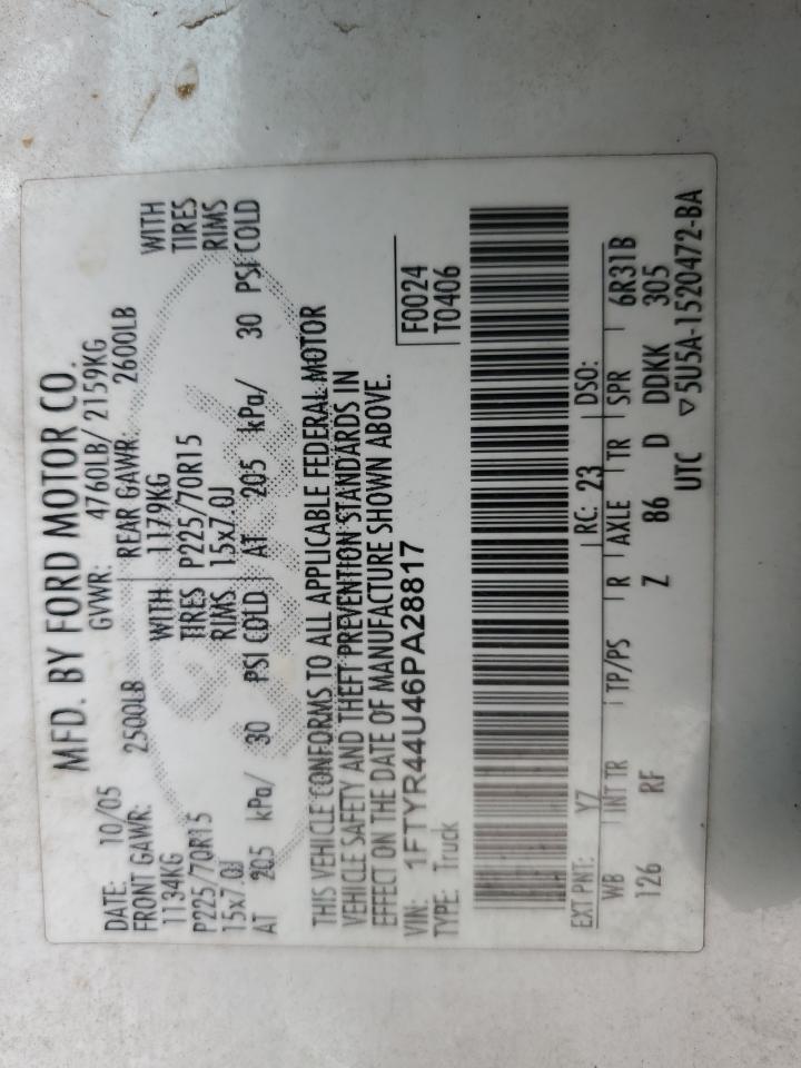 2006 Ford Ranger Super Cab VIN: 1FTYR44U46PA28817 Lot: 83752665