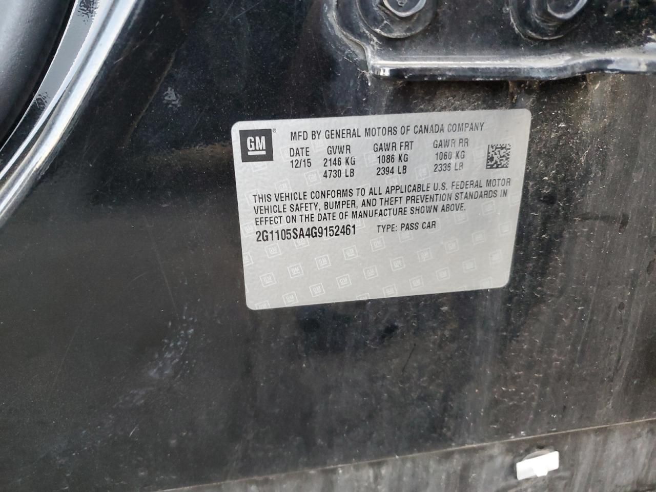 2016 Chevrolet Impala Lt VIN: 2G1105SA4G9152461 Lot: 80845725