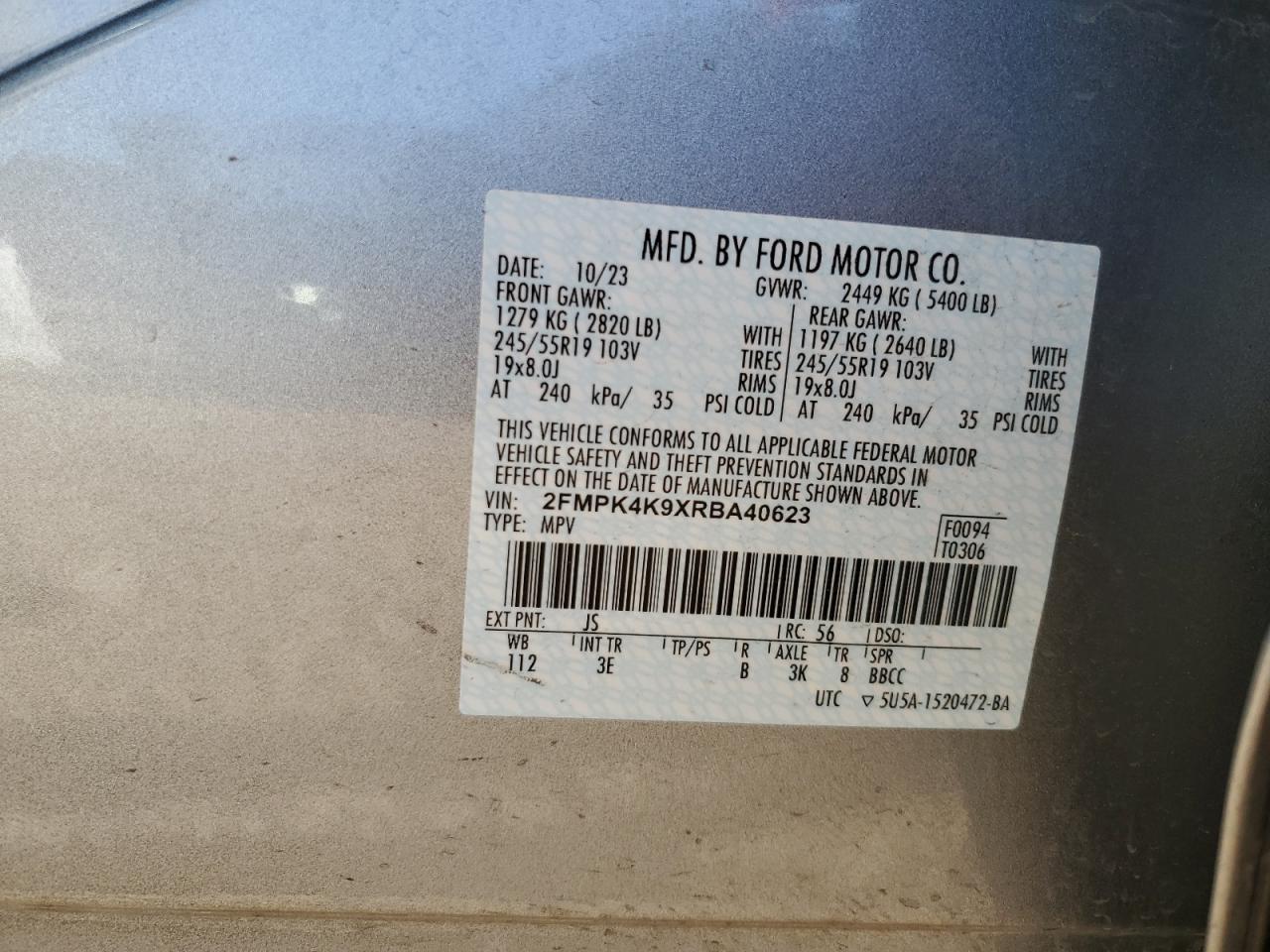 2024 Ford Edge Titanium VIN: 2FMPK4K9XRBA40623 Lot: 80758995