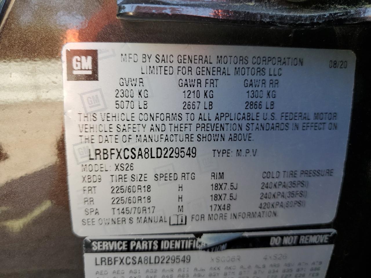 2020 Buick Envision Essence VIN: LRBFXCSA8LD229549 Lot: 70998315