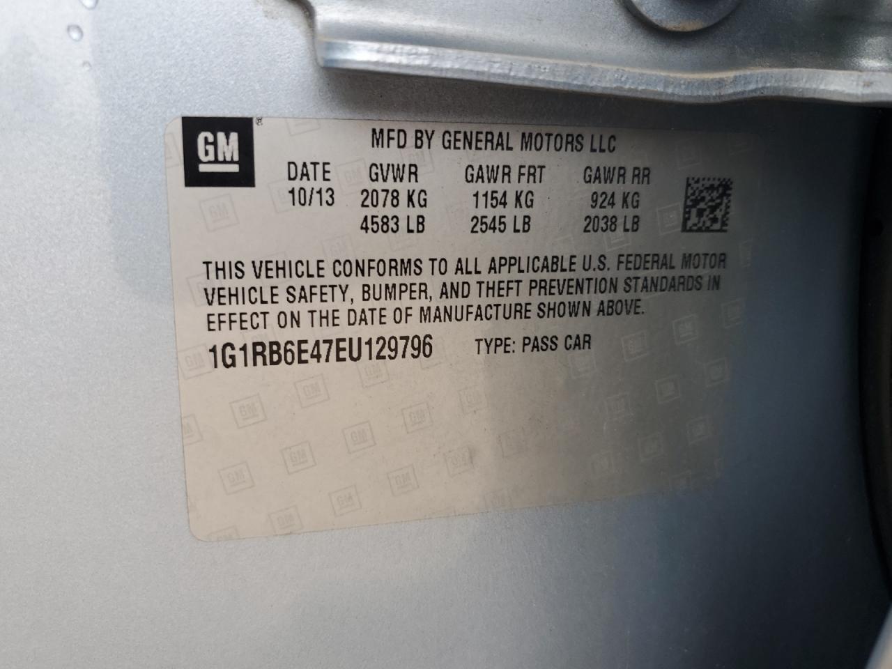 2014 Chevrolet Volt VIN: 1G1RB6E47EU129796 Lot: 81775305