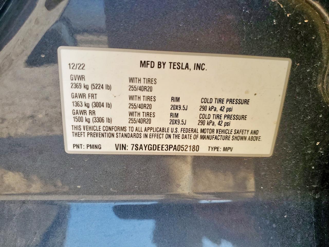 2023 Tesla Model Y VIN: 7SAYGDEE3PA052180 Lot: 80299915