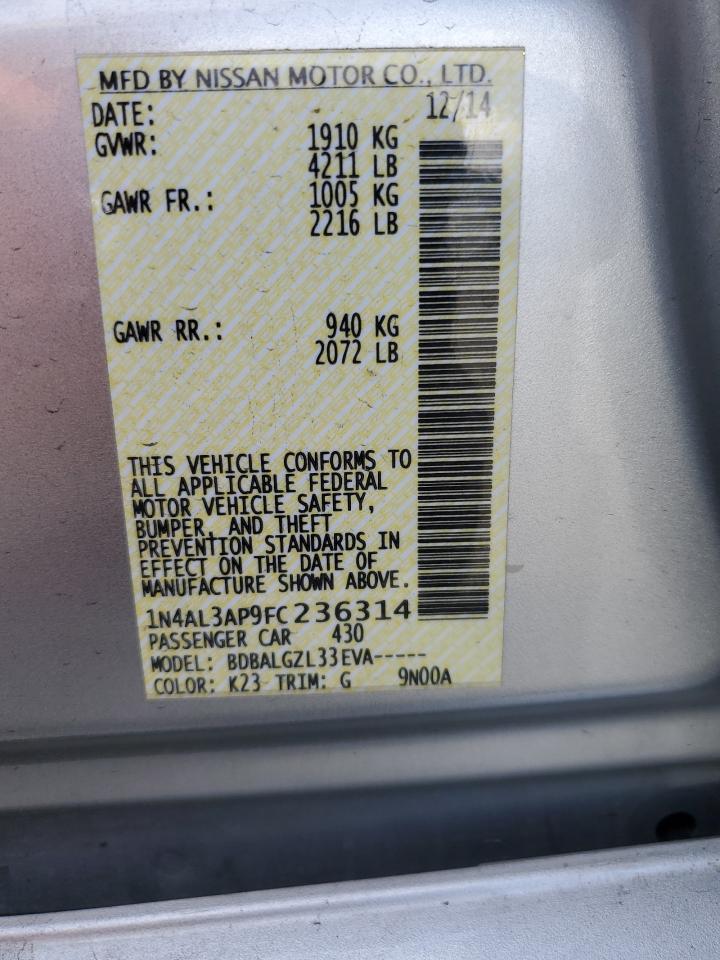 2015 Nissan Altima 2.5 VIN: 1N4AL3AP9FC236314 Lot: 80029925