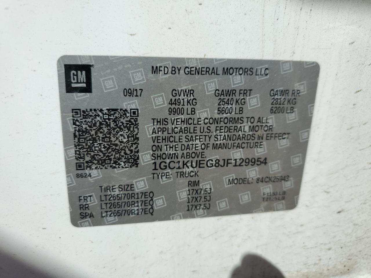 2018 Chevrolet Silverado K2500 Heavy Duty VIN: 1GC1KUEG8JF129954 Lot: 83872845