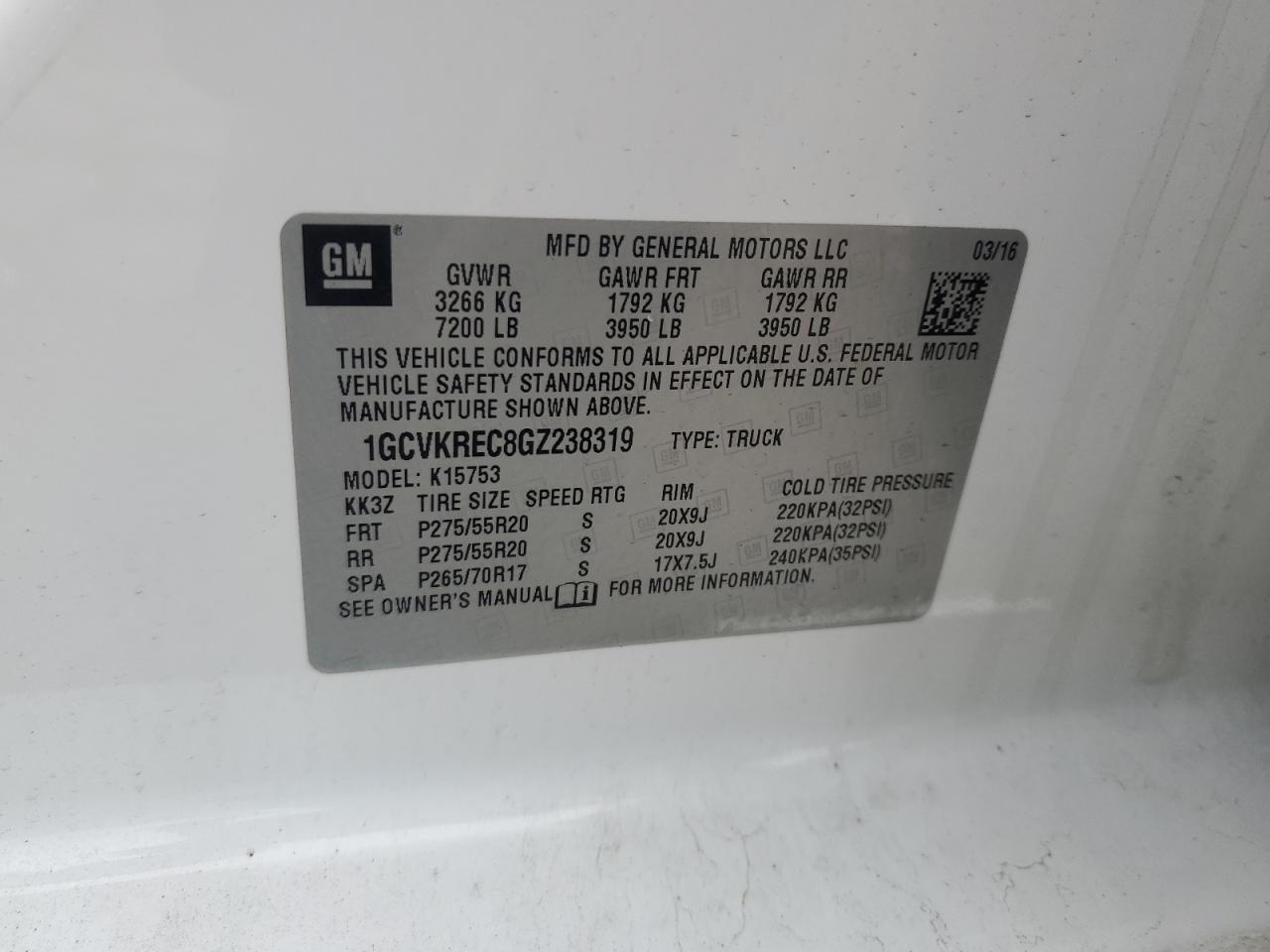 2016 Chevrolet Silverado K1500 Lt VIN: 1GCVKREC8GZ238319 Lot: 81659755