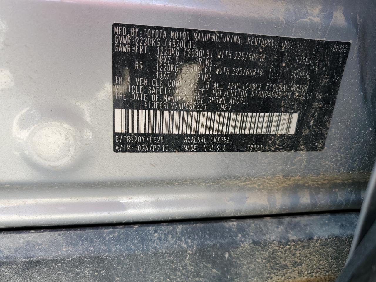 2022 Toyota Rav4 Xse VIN: 4T3E6RFV2NU086233 Lot: 80066445