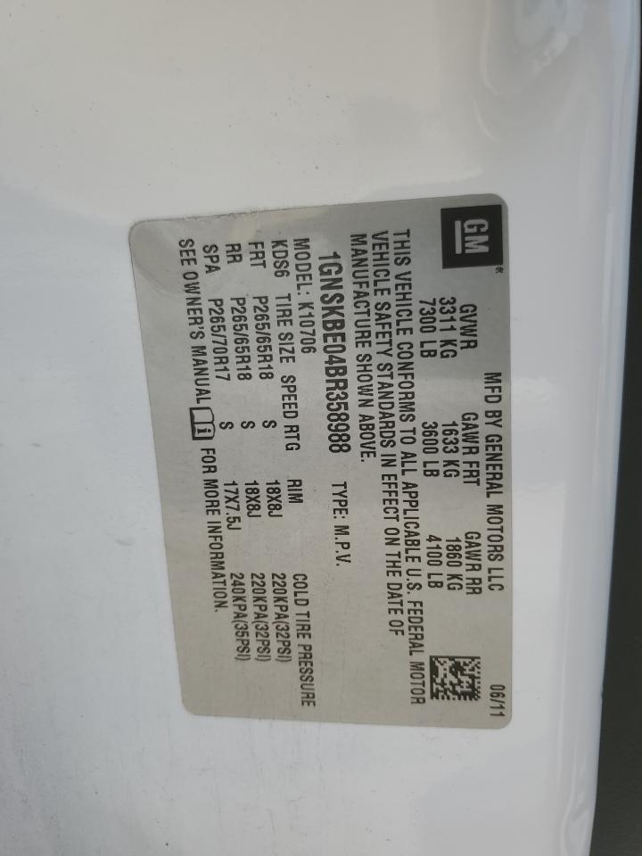 2011 Chevrolet Tahoe K1500 Lt VIN: 1GNSKBE04BR358988 Lot: 71501665