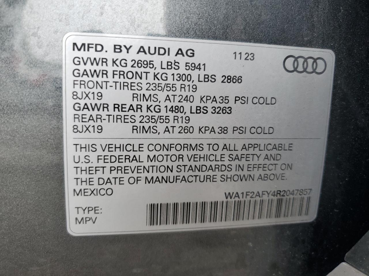 2024 Audi Q5 E Prestige 55 VIN: WA1F2AFY4R2047857 Lot: 81103335