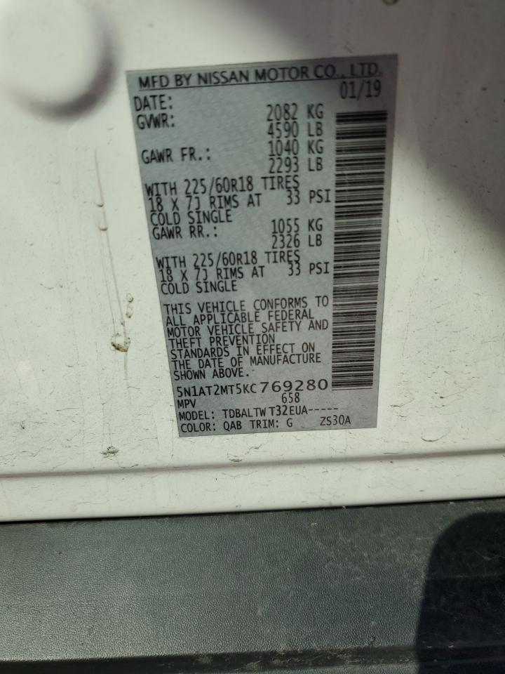 2019 Nissan Rogue S VIN: 5N1AT2MT5KC769280 Lot: 83878695