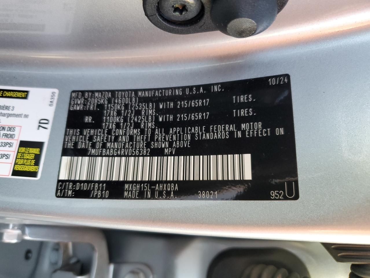 2024 Toyota Corolla Cross Se VIN: 7MUFBABG4RV056382 Lot: 71626825